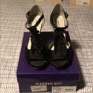 Madden Girl black satin t-strap heels